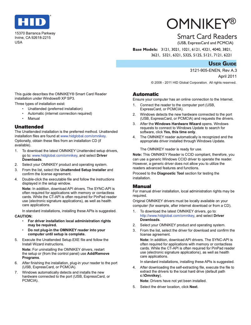 Página 1 del manual Manual de usuario HID Identity OMNIKEY 3121