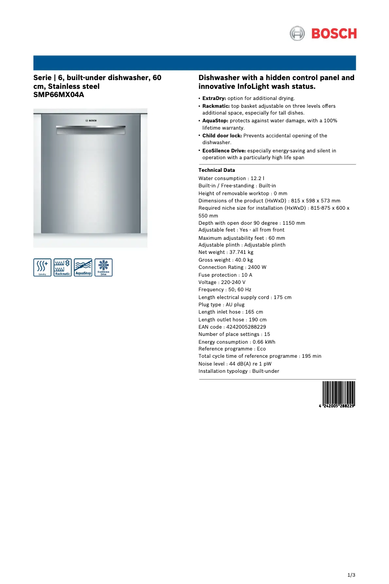 Image de la première page du manuel de l'appareil SMP66MX04A