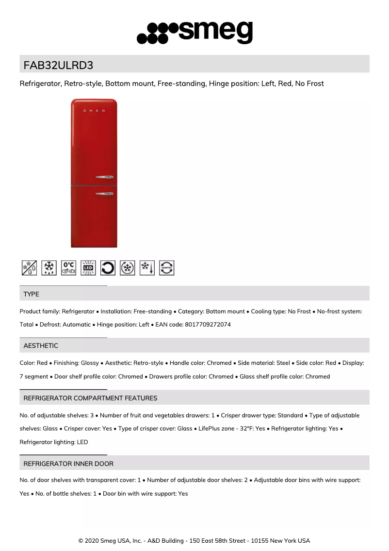 Page 1 de la notice Manuel utilisateur Smeg FAB32ULN
