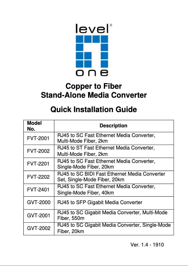 Image de la première page du manuel de l'appareil GVT-2001