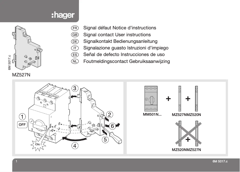 Page 1 de la notice Manuel utilisateur Hager MZ527N
