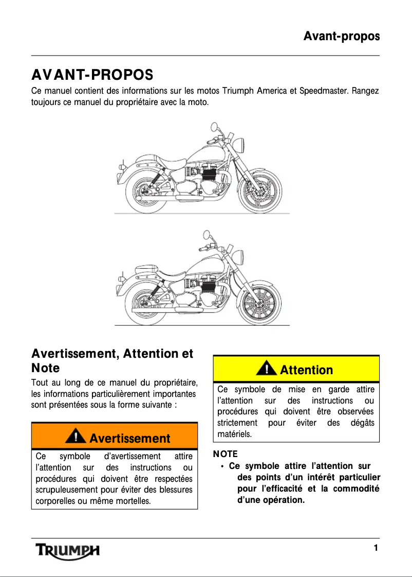 Page 1 de la notice Manuel utilisateur Triumph Speedmaster (2004)