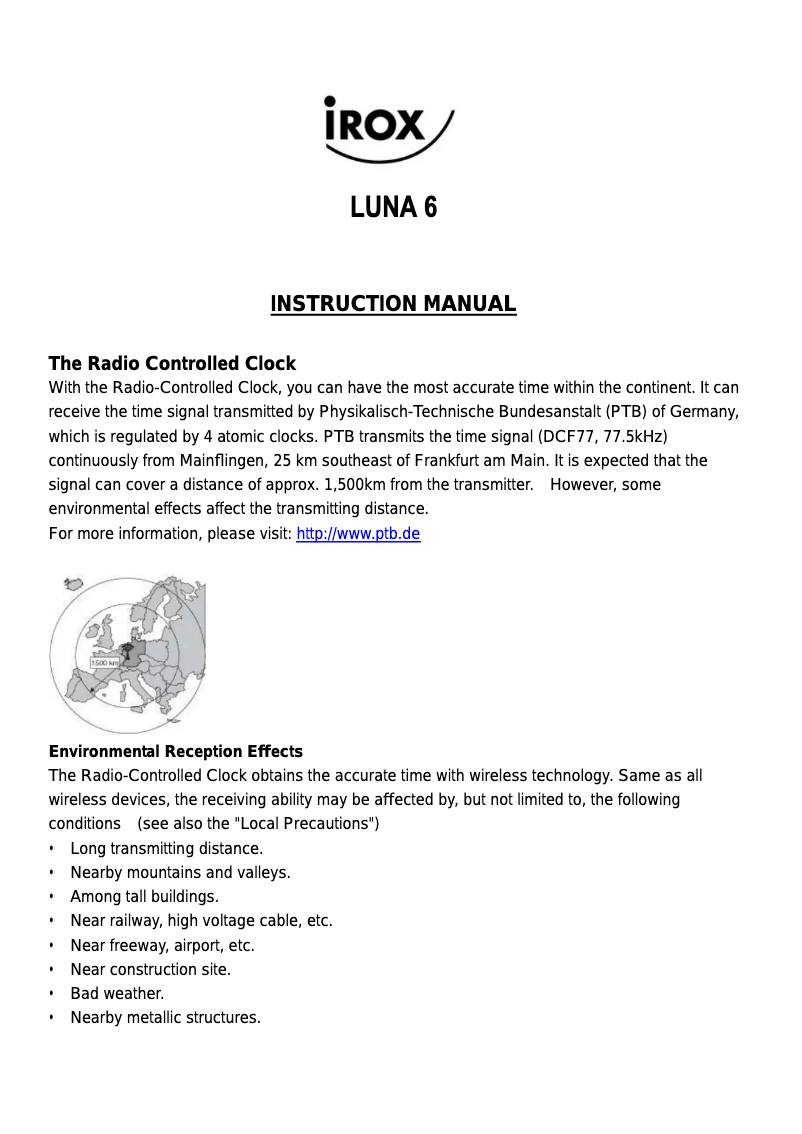 Page 1 of the manual User Manual Irox Luna 6