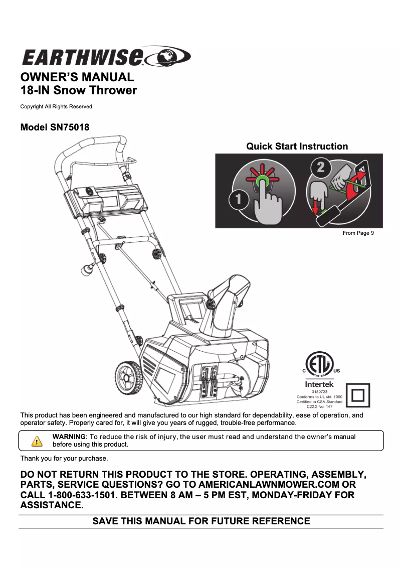Image de la première page du manuel de l'appareil SN75018