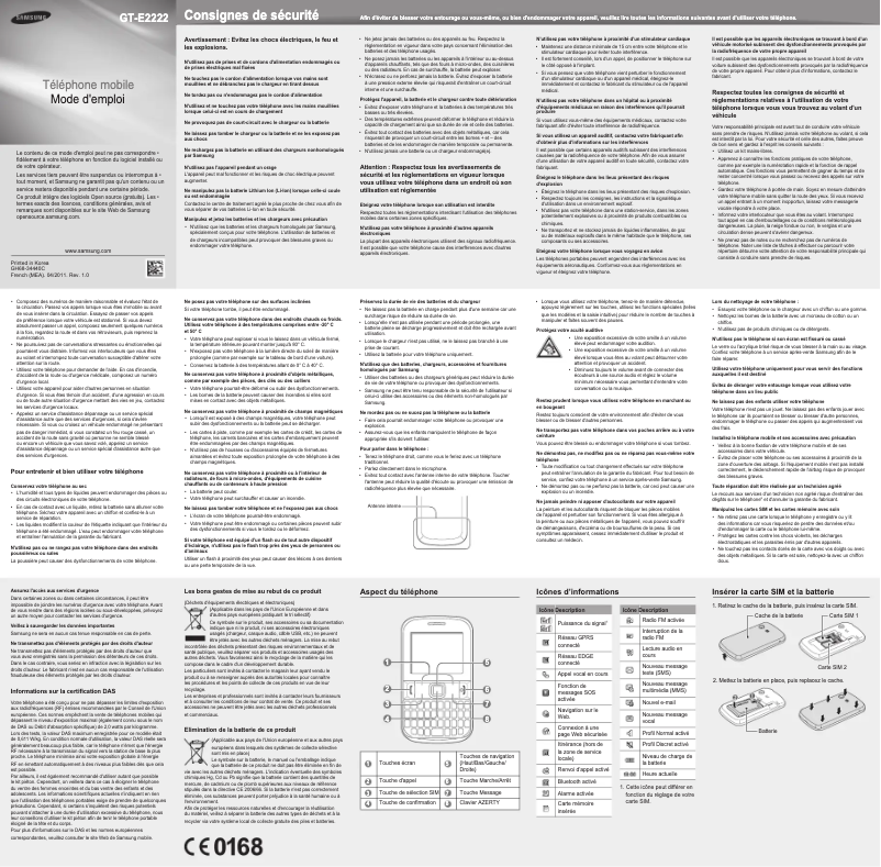 Page n°1 - Manuel utilisateur Samsung Chat 222 GT-E2222