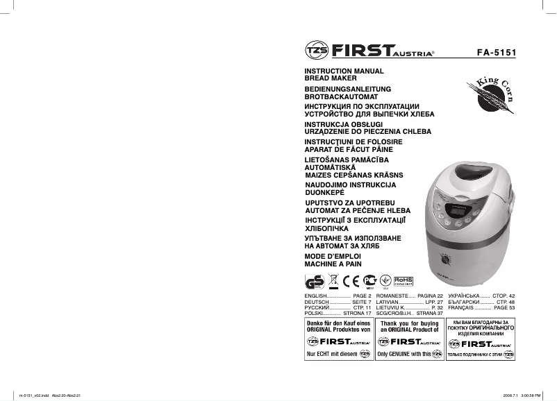 Page n°1 - Manuel utilisateur First Austria FA-5151