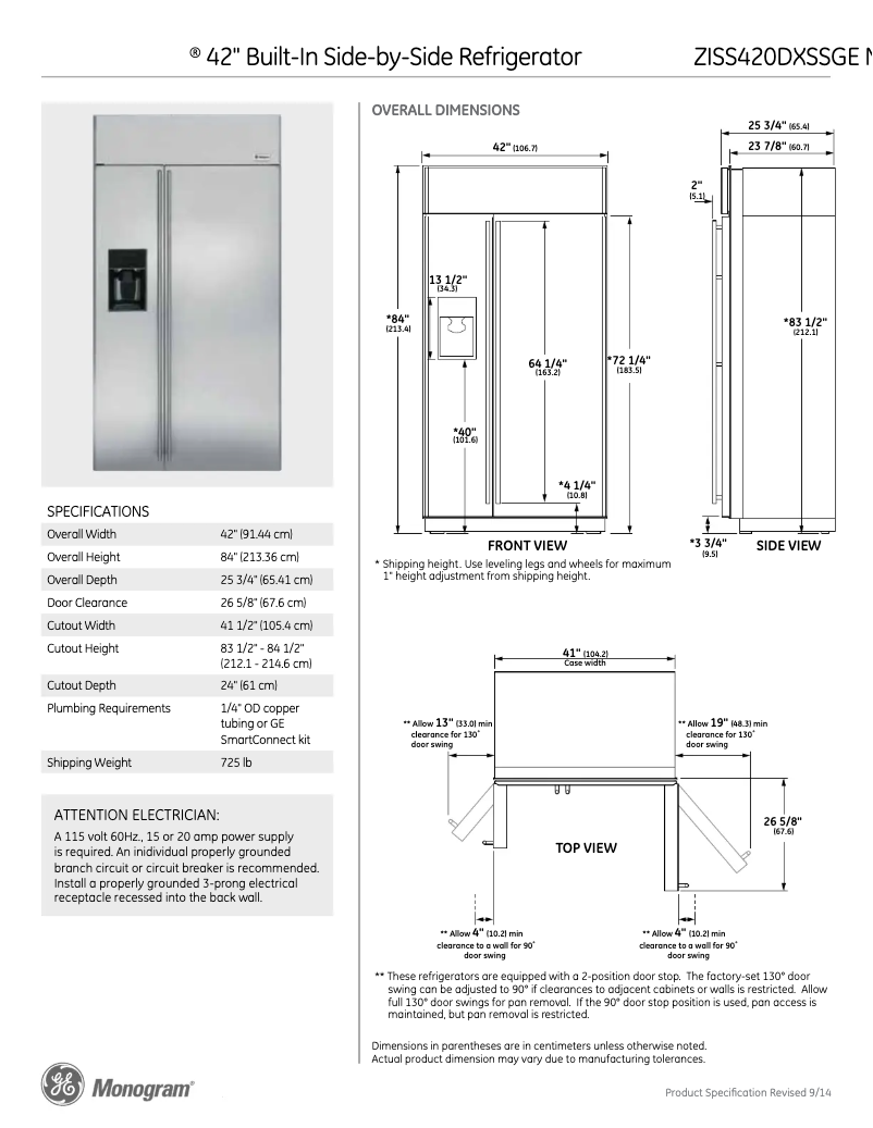 Page n°1 - Fiche technique GE ZISS420DXSS