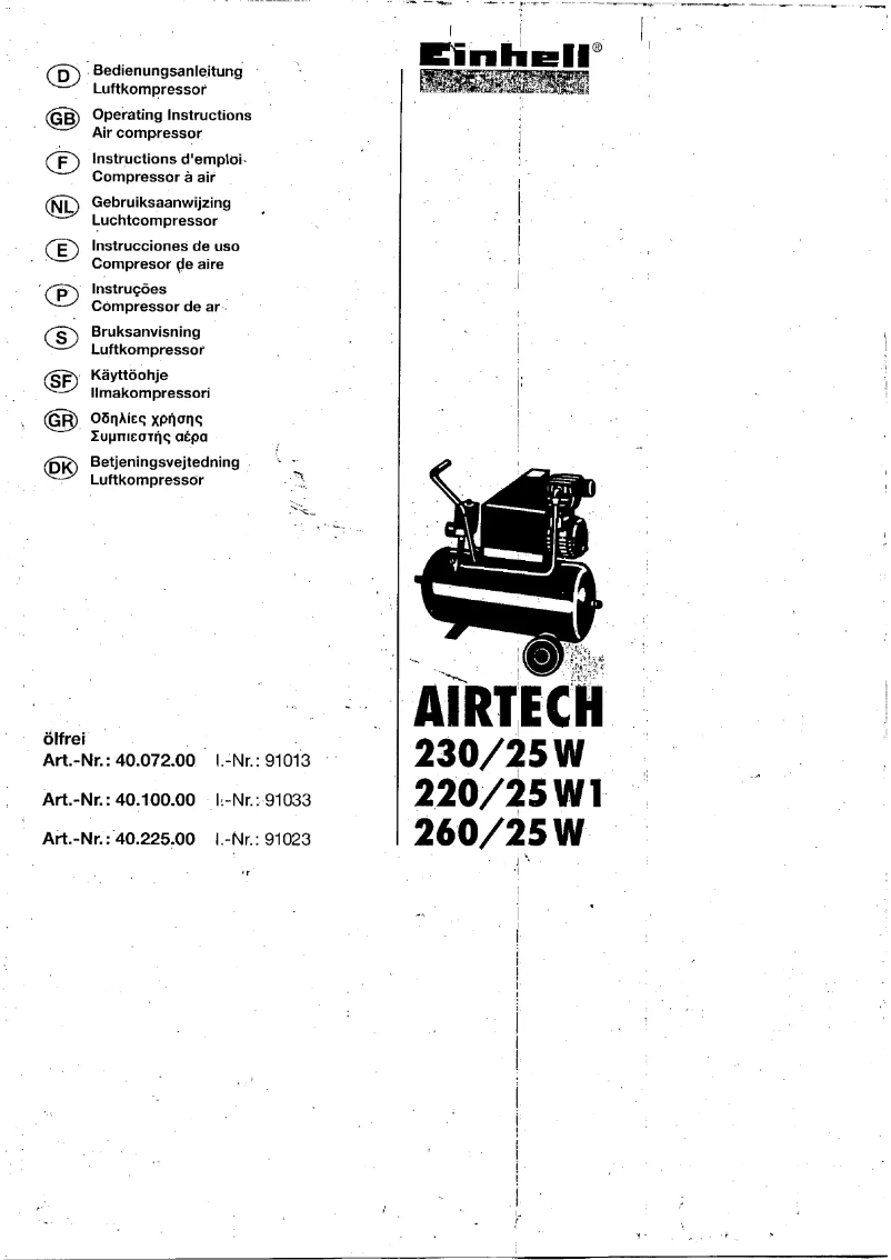 Page n°1 - Manuel utilisateur Einhell AIRTECH 230/25W