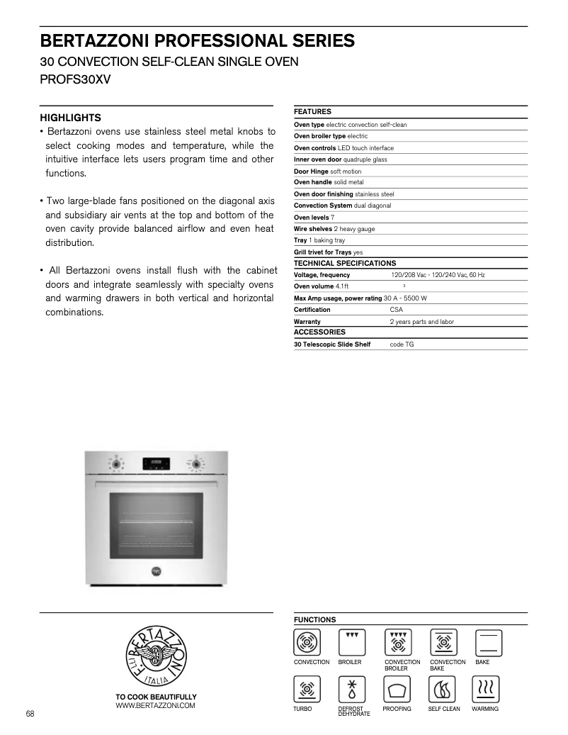 Page 1 de la notice Fiche technique Bertazzoni PROF30FSEXV