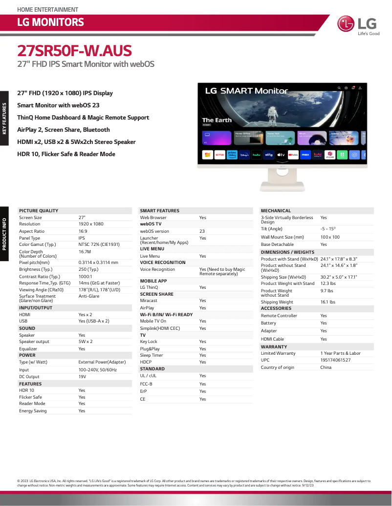 Image de la première page du manuel de l'appareil 27SR50F