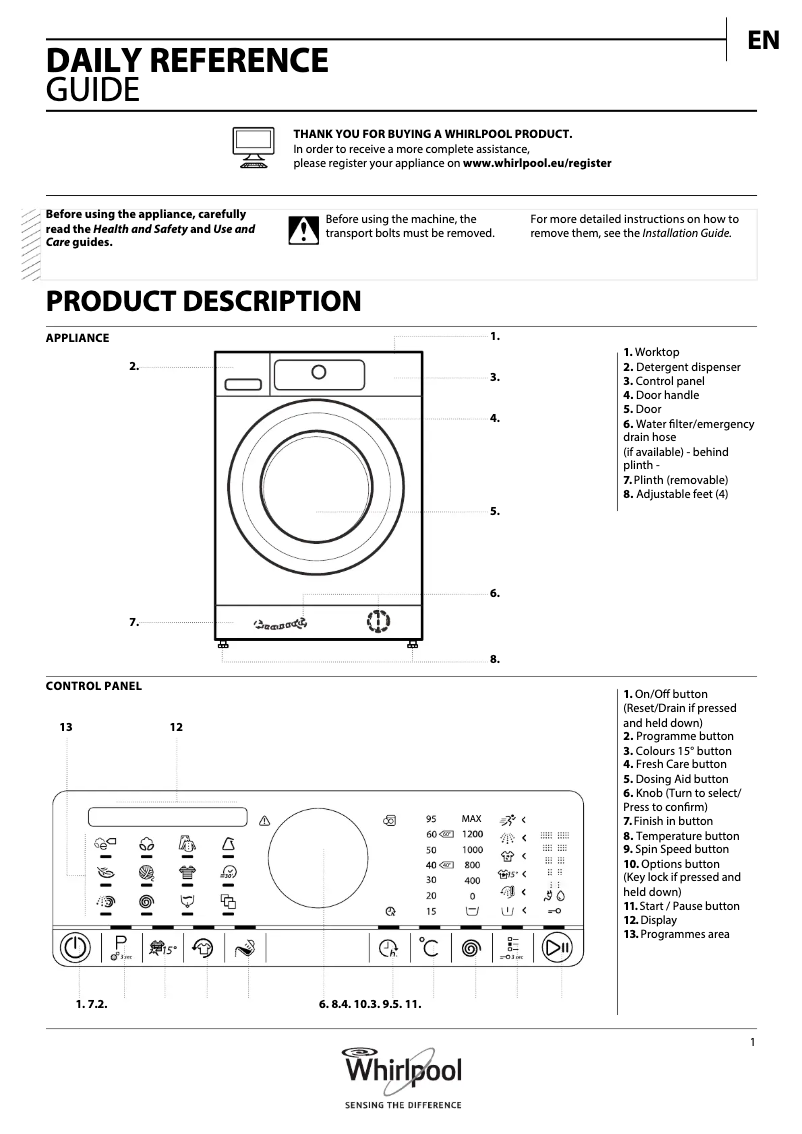 Página 1 del manual Manual de usuario Whirlpool FSCR10422