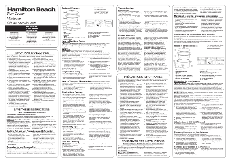 Page n°1 - Manuel utilisateur Hamilton Beach 33669