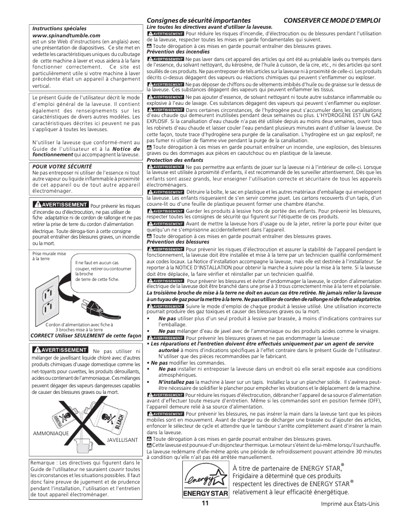Page 1 de la notice Manuel utilisateur Frigidaire GLTF530DS