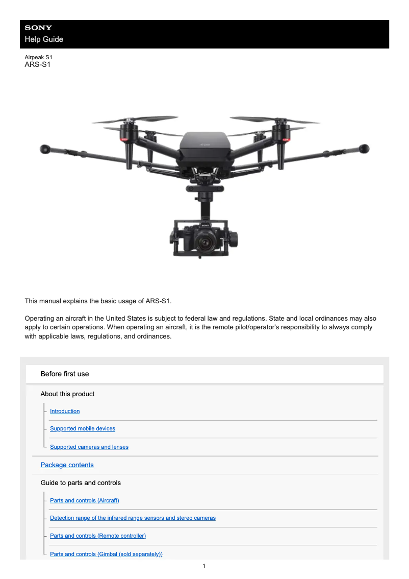 Página 1 del manual Manual de usuario Sony Airpeak S1