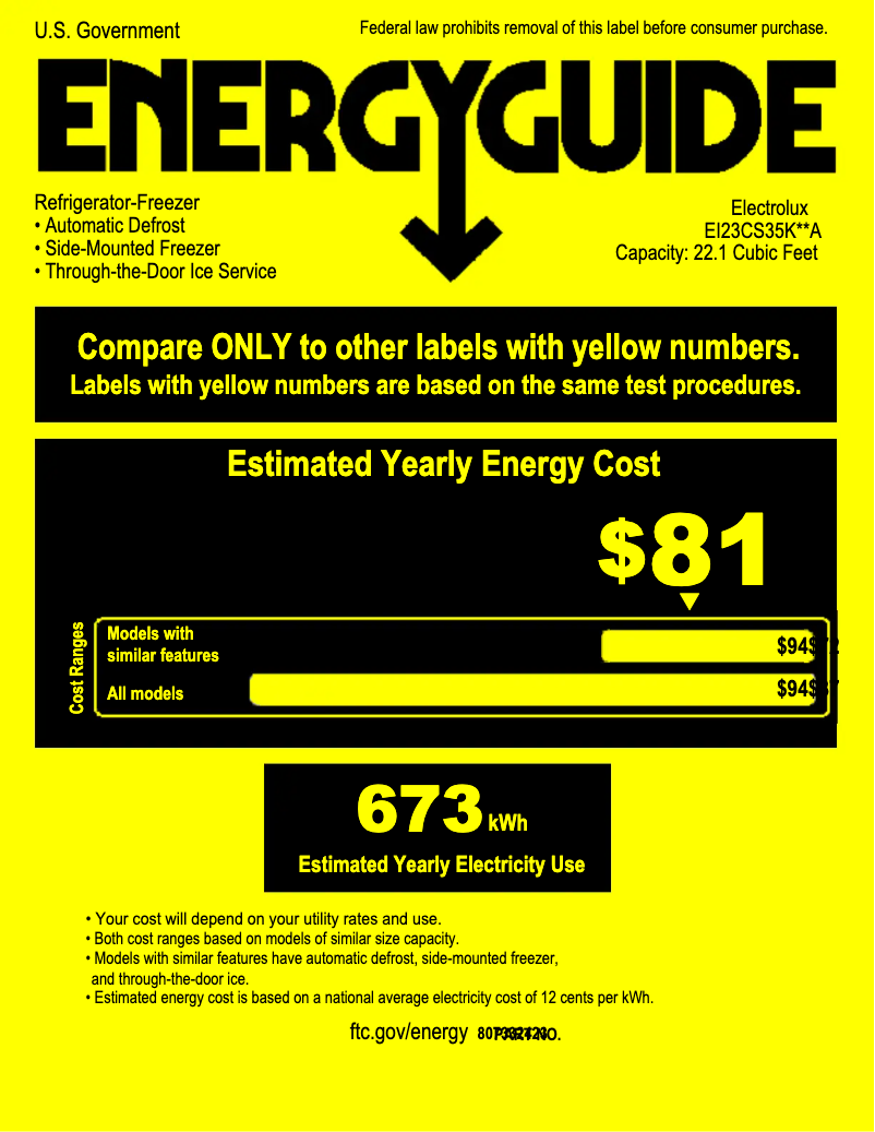 Page 1 de la notice Label énergétique Electrolux EI23CS35KB