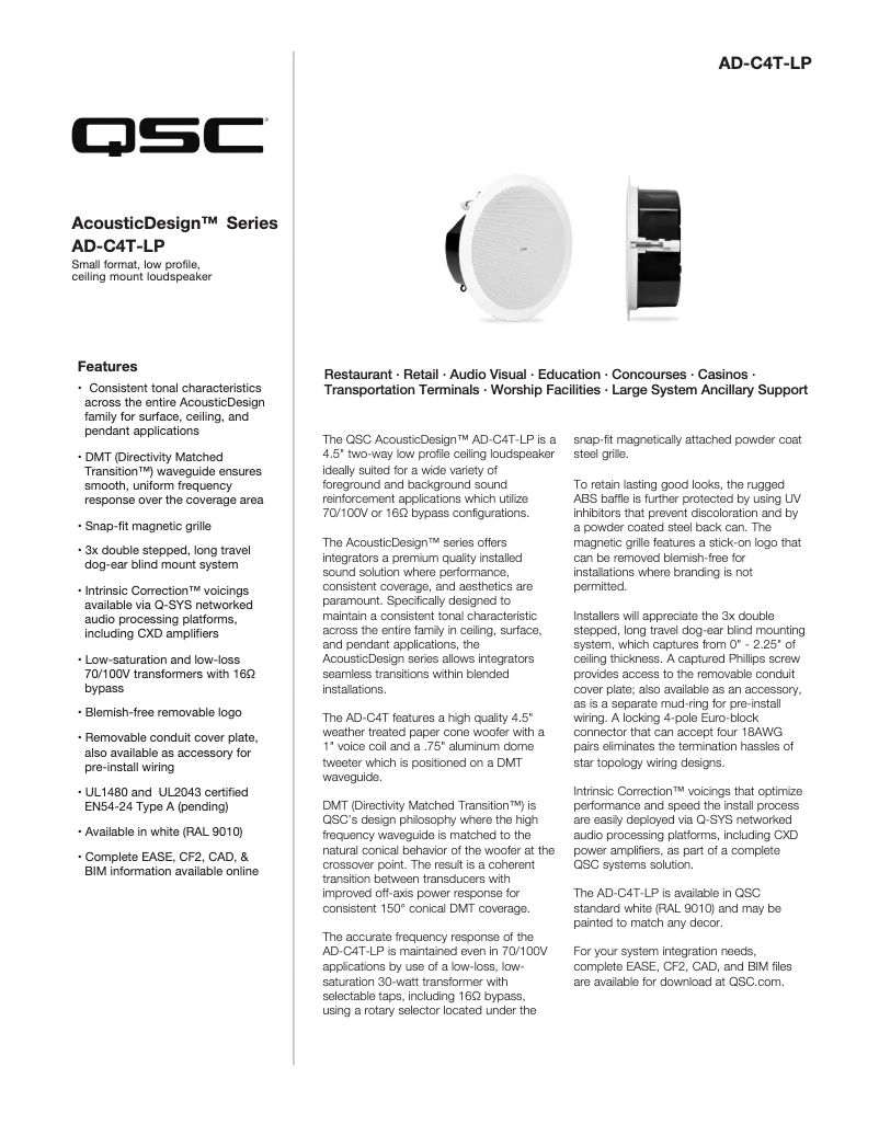 Page 1 de la notice Brochure QSC AD-C4T-LP