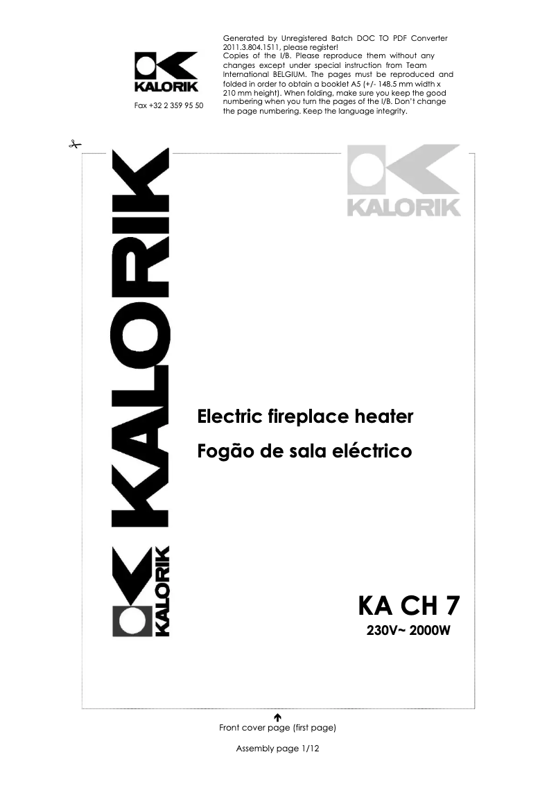 Page 1 de la notice Manuel utilisateur Kalorik KA CH 7