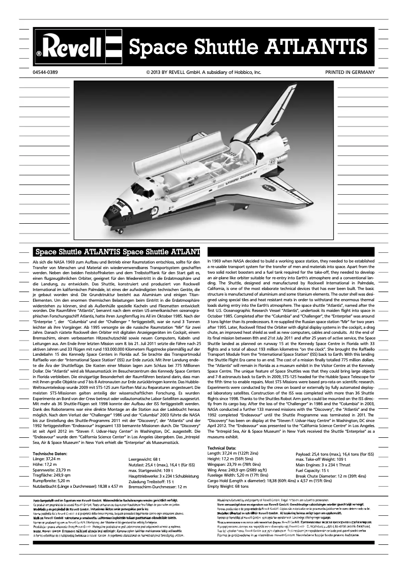 Page n°1 - Manuel utilisateur Revell Space Shuttle Atlantis
