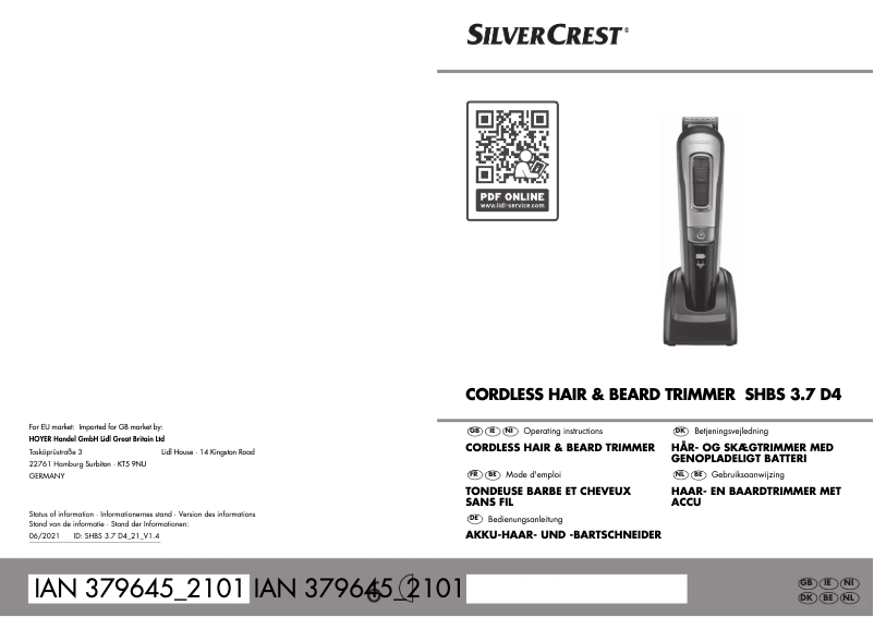 Page n°1 - Manuel utilisateur SilverCrest SHBS 3.7 D4