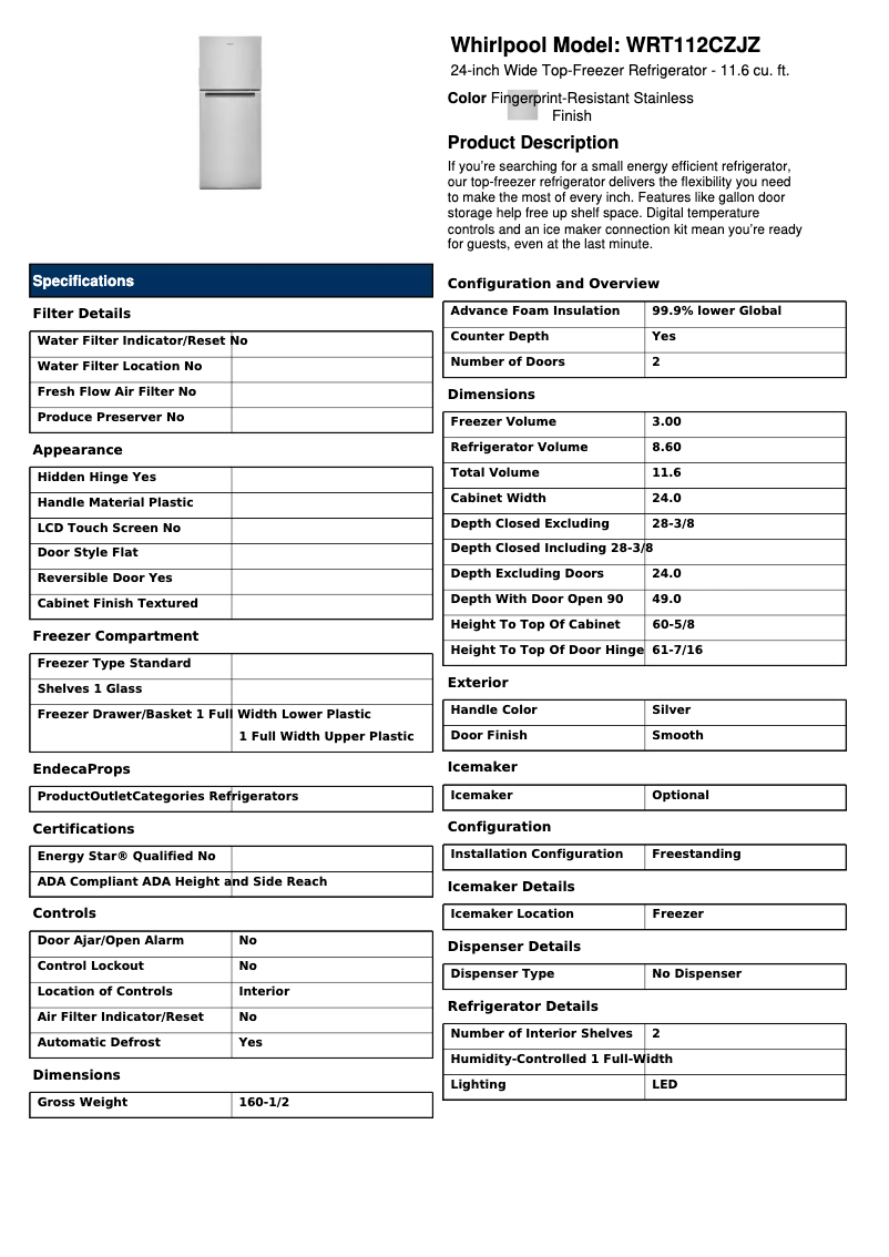 Image de la première page du manuel de l'appareil WRT112CZJZ