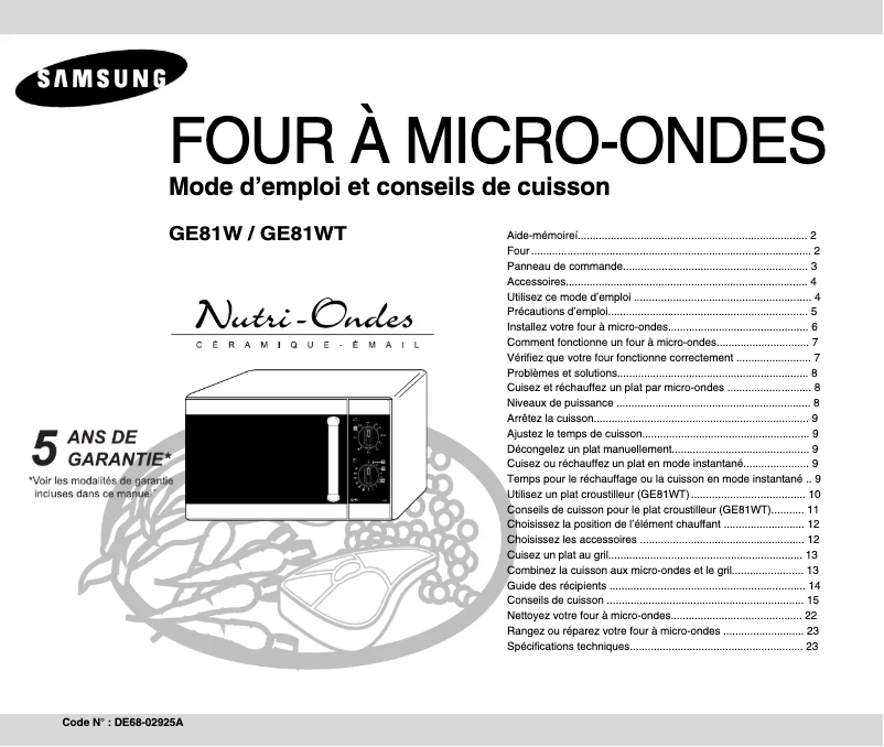 Page n°1 - Manuel utilisateur Samsung GE81W