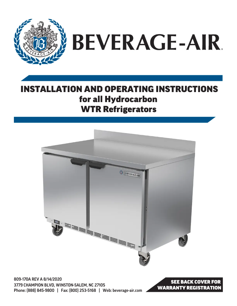 Page n°1 - Manuel utilisateur Beverage-Air WTFD27AHC-2-W32-FLT