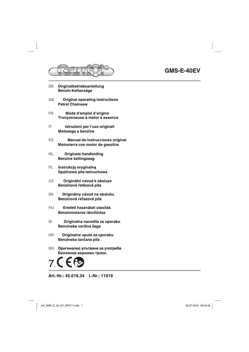 Image de la première page du manuel de l'appareil GMS-E-40EV