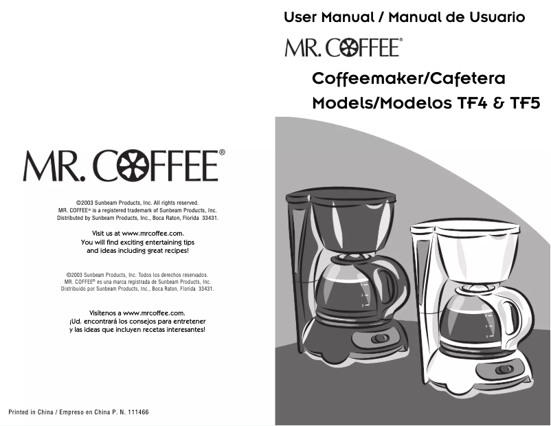 Page 1 de la notice Manuel utilisateur Mr. Coffee TF4