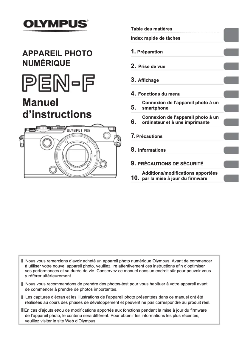 Page 1 de la notice Manuel utilisateur Olympus PEN-F