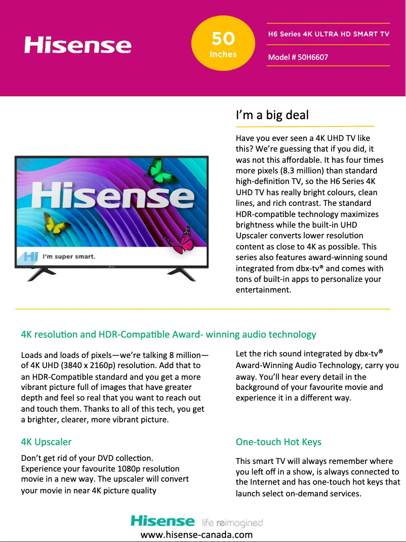 Page 1 de la notice Manuel utilisateur Hisense 50H6607