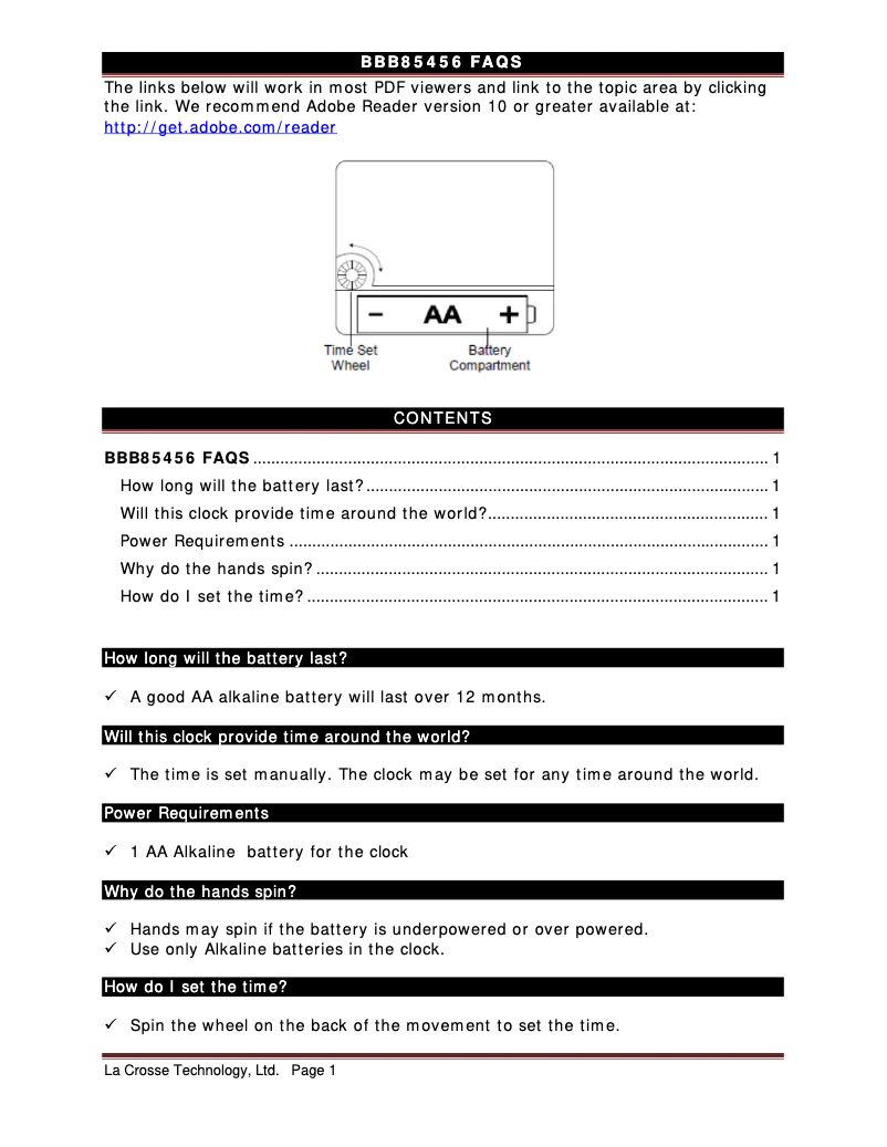 Page 1 de la notice FAQ La Crosse Technology BBB85456