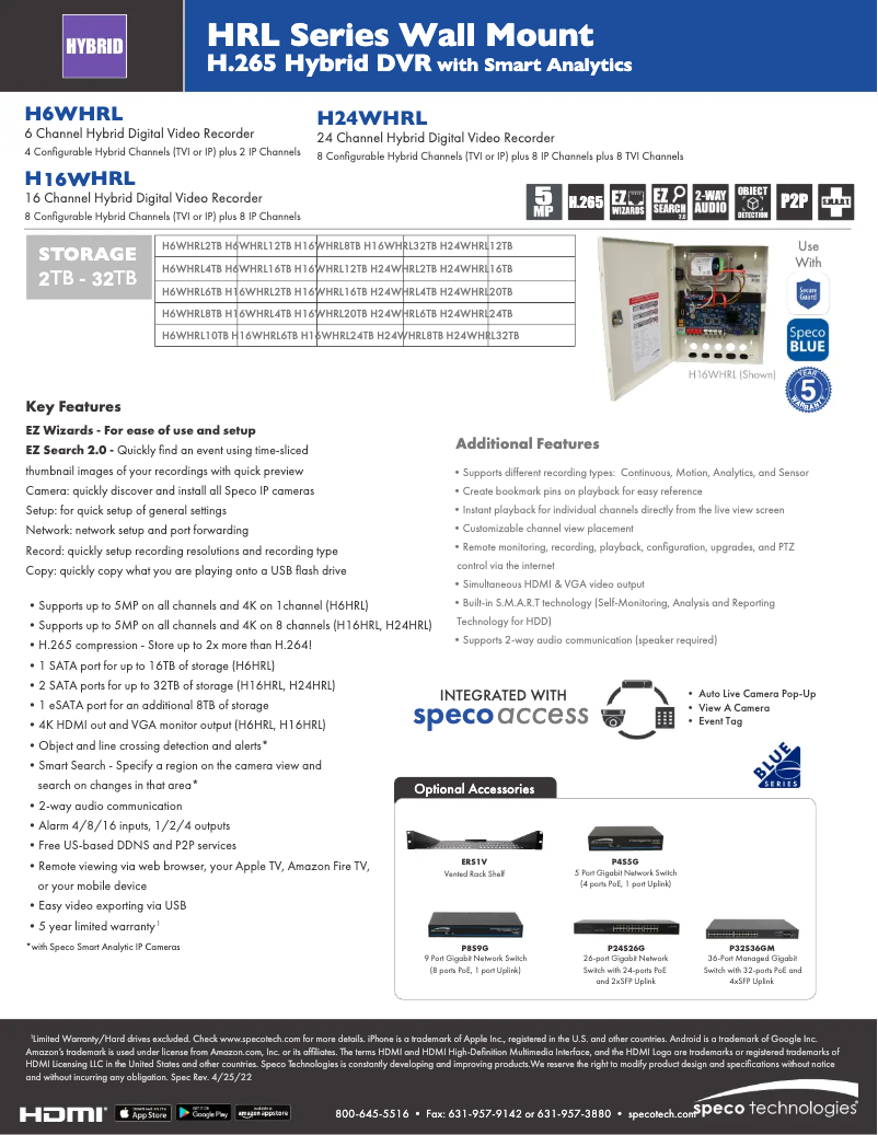 Page n°1 - Fiche technique Speco Technologies H24WHRL