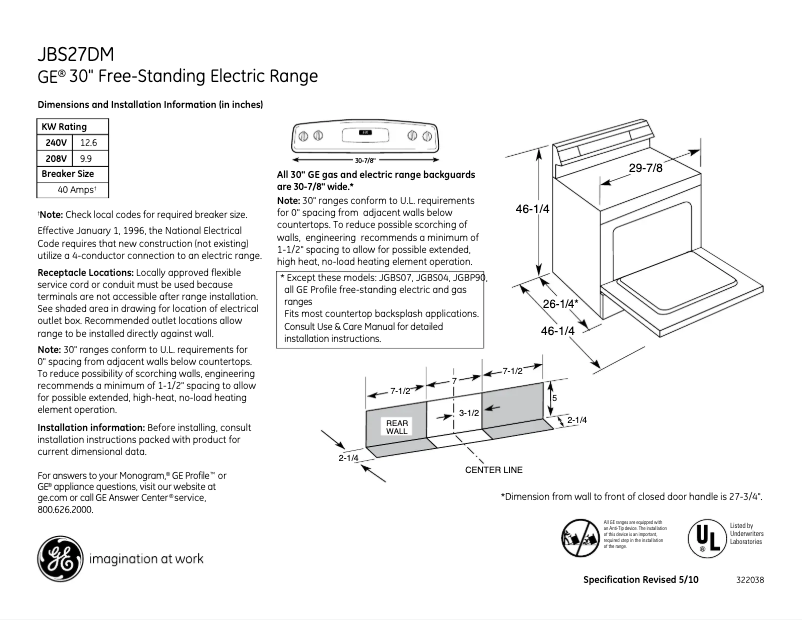 Page n°1 - Fiche technique GE JBS27DMBB