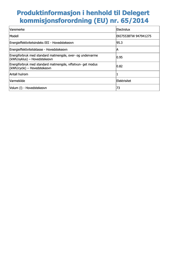 Page n°1 - Fiche technique Electrolux EKI7553BTW