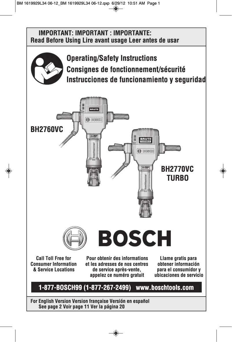 Page 1 de la notice Manuel utilisateur Bosch BH2760VC