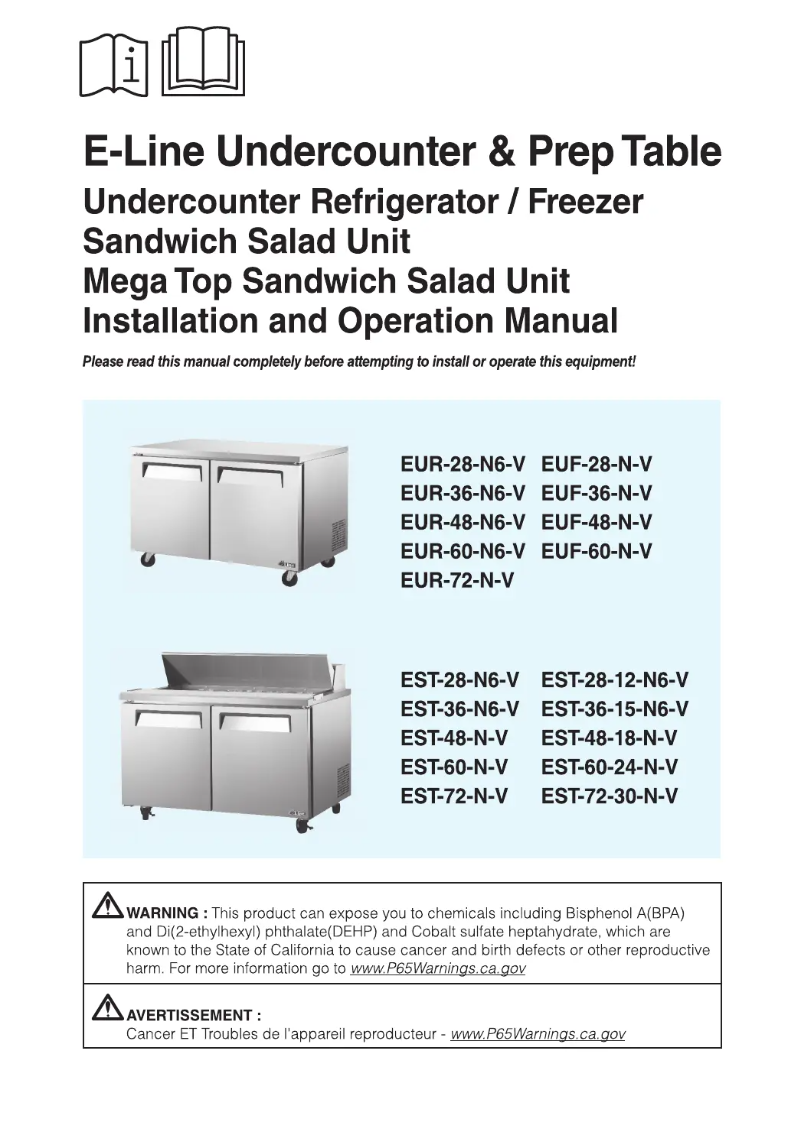 Page 1 de la notice Manuel utilisateur Turbo air EST-72-30-N-V