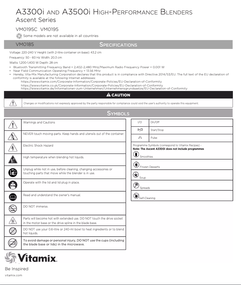 Page n°1 - Manuel utilisateur Vitamix Ascent A3500i