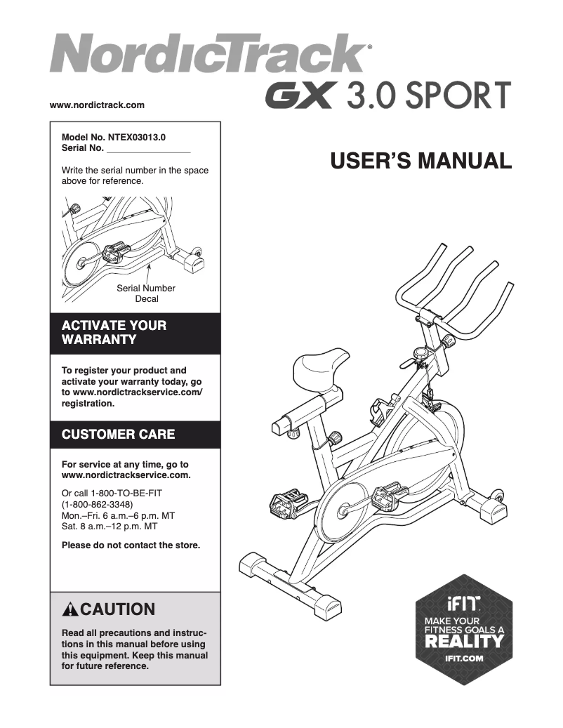 Page 1 de la notice Manuel utilisateur NordicTrack GX 3.0 Sport
