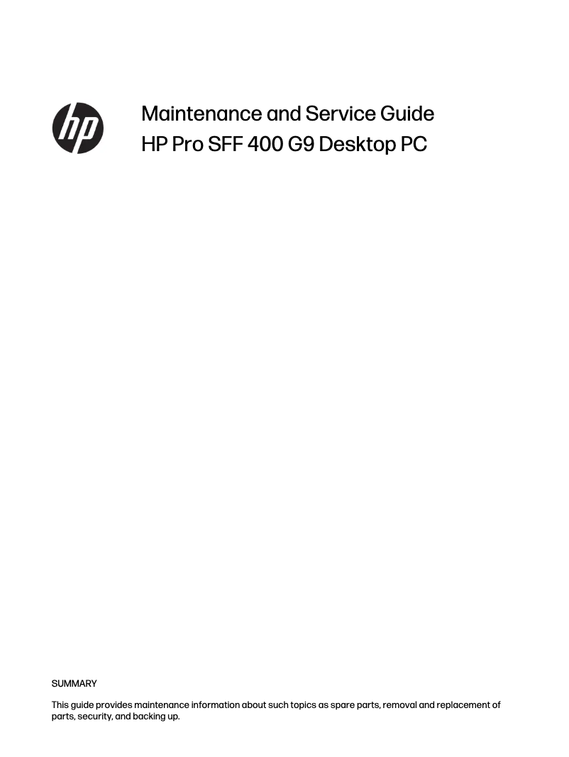 Page 1 of the manual User Manual HP Pro SFF 400 G9