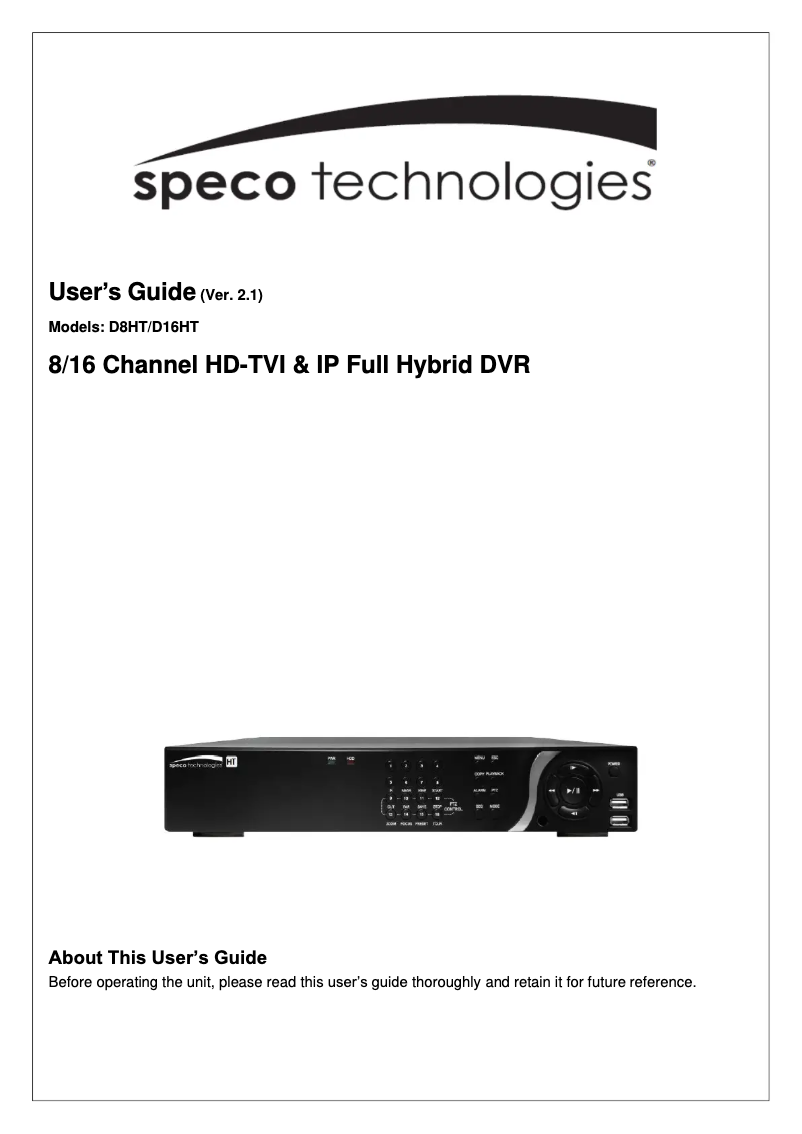 Page 1 de la notice Manuel utilisateur Speco Technologies D8HT2TB