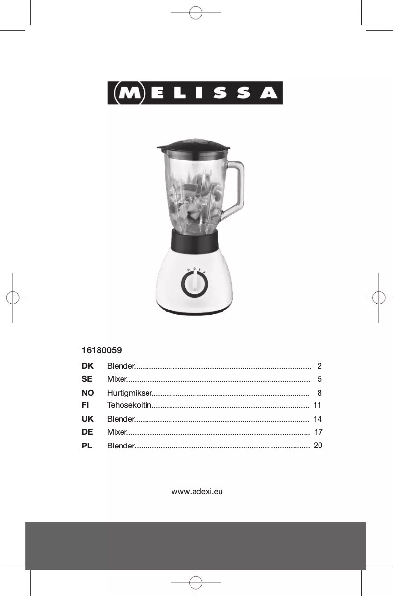 Page 1 de la notice Manuel utilisateur Melissa 16180059