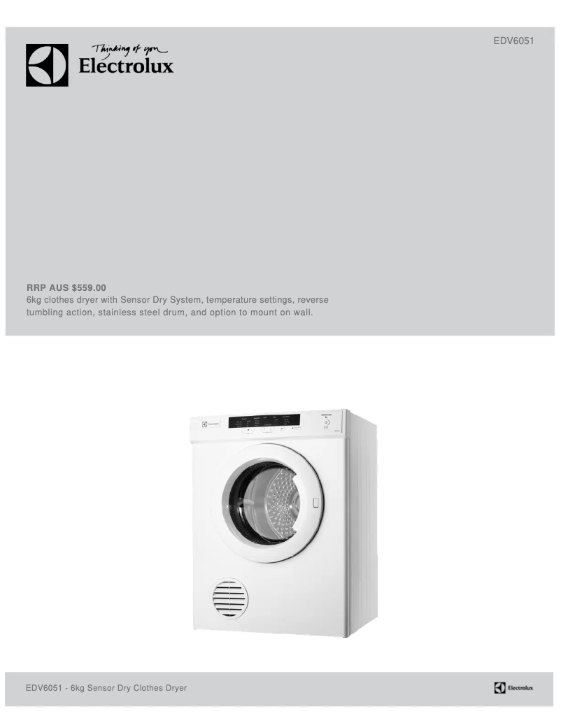 Página 1 del manual Ficha técnica Electrolux EDV6051