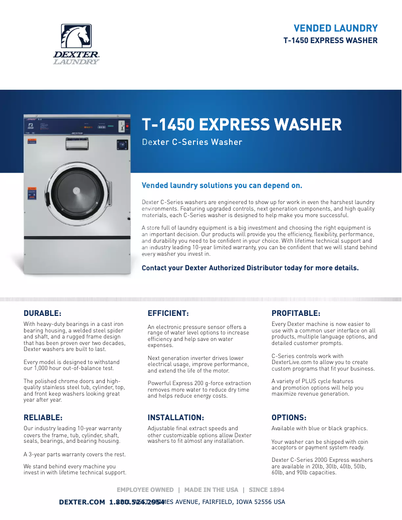 Page n°1 - Fiche technique Dexter Laundry T-1450 Express