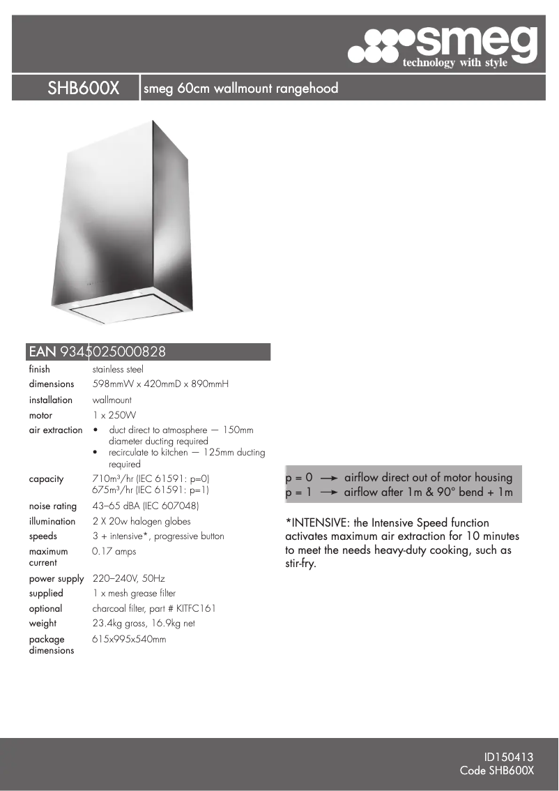 Page n°1 - Fiche technique Smeg SHB600X
