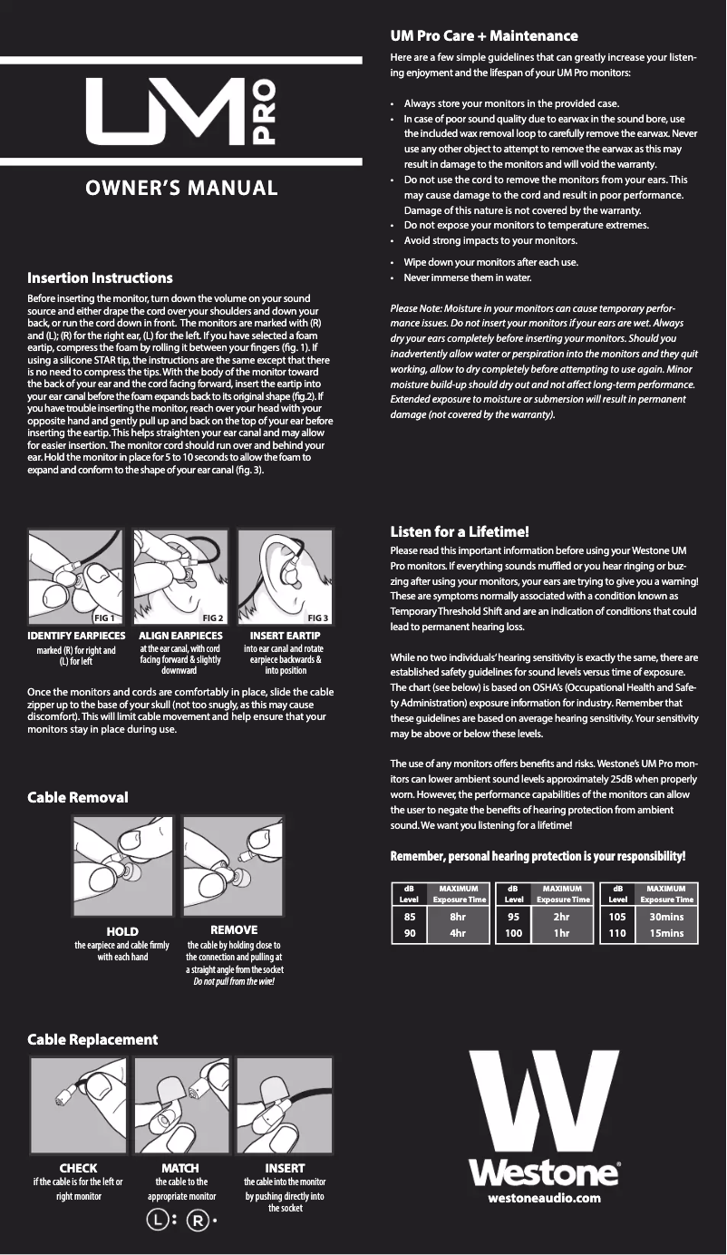 Page n°1 - Manuel utilisateur Westone UM Pro 20