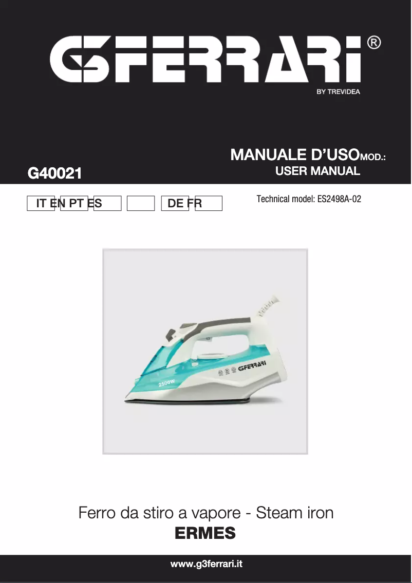 Image de la première page du manuel de l'appareil ERMES G40021