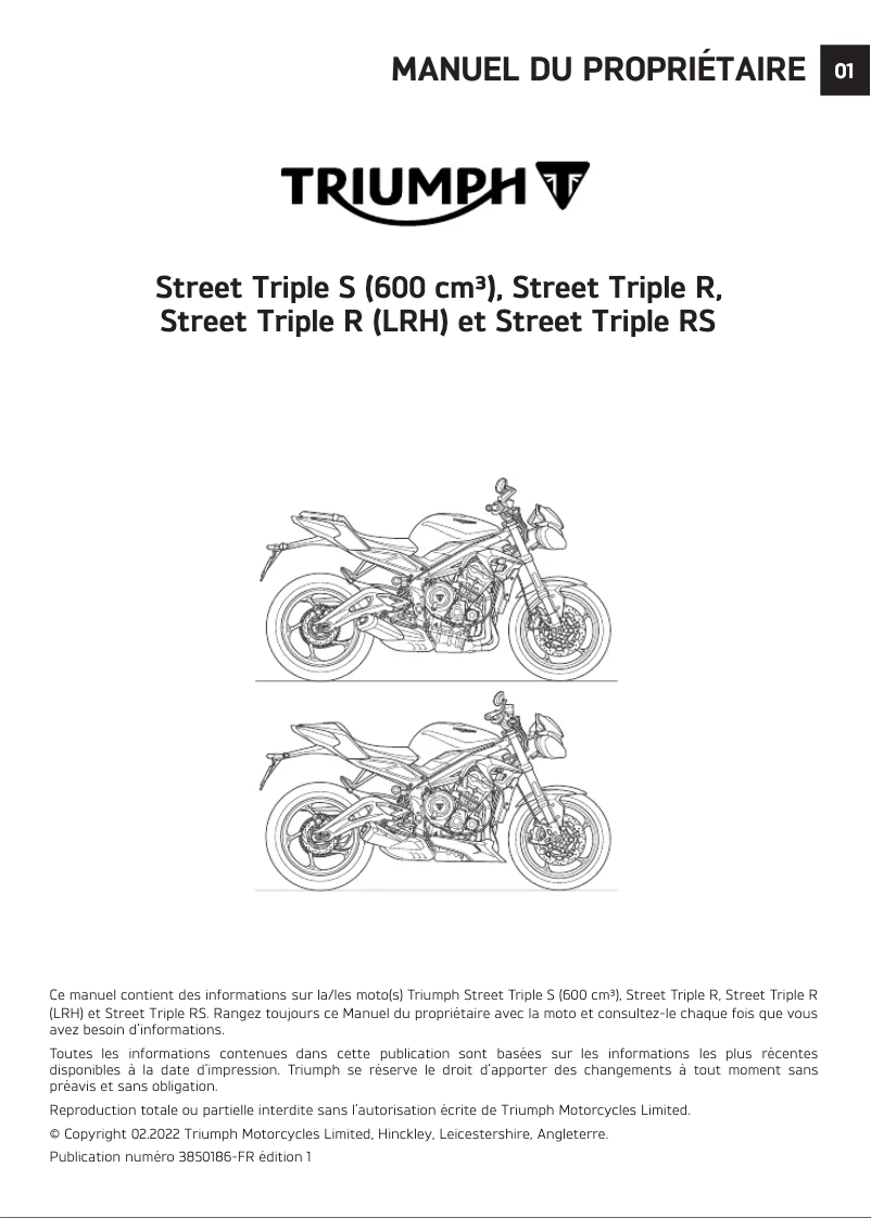 Image de la première page du manuel de l'appareil Street Triple S (2022)