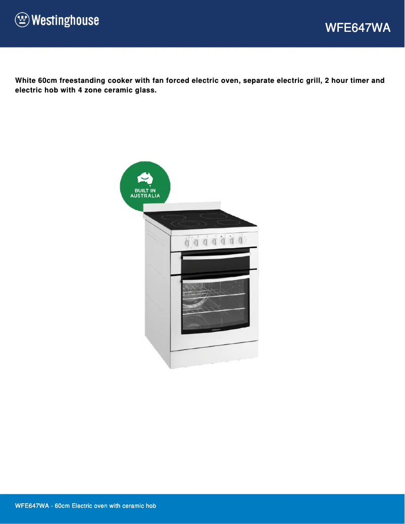 Page 1 de la notice Fiche technique Westinghouse WFE647
