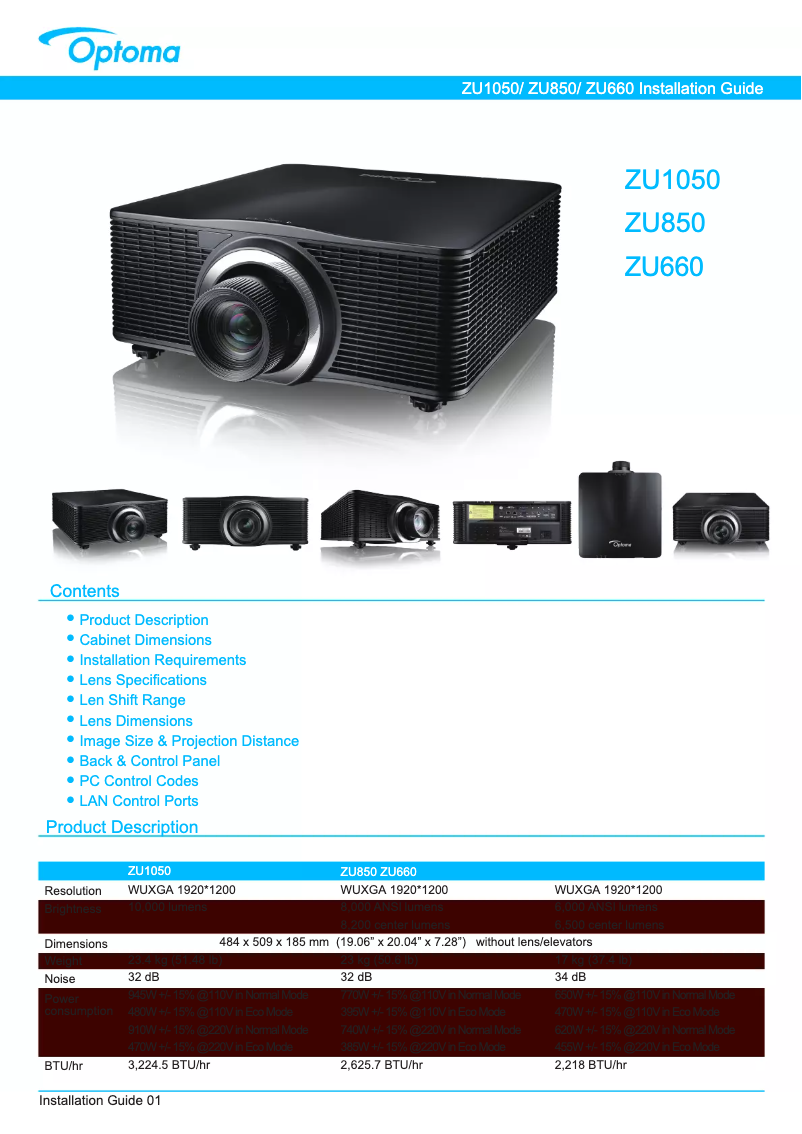 Page 1 de la notice Manuel utilisateur Optoma ZU660