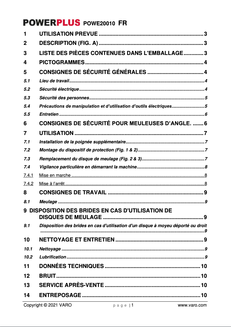 Page 1 de la notice Manuel utilisateur PowerPlus POWE20010